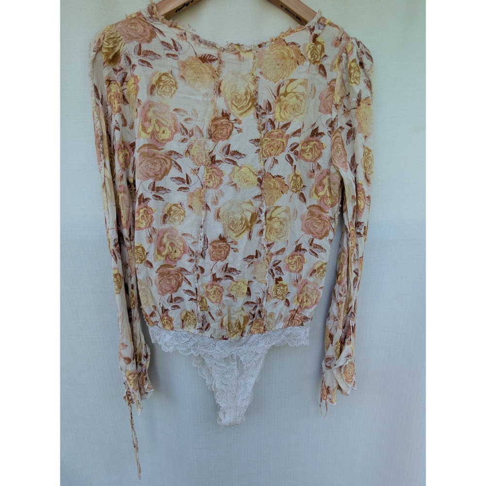 Intimately Free People Plunge Bodysuit Womens SP Yellow Floral Fairycore - Picture 4 of 9